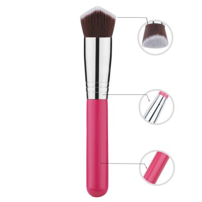 China Angular Blush Kabuki Rose Red Double-Sided Multifunctional Makeup Brush Wood Single Handle Portable Base Brush Loose Powder Blush Brush for sale