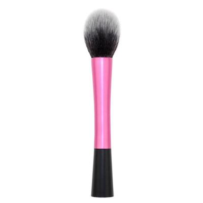 China Angular Blush Rose Pink Flame Powder Blush Large Brush Long Handle Aluminum Contour Brush for sale