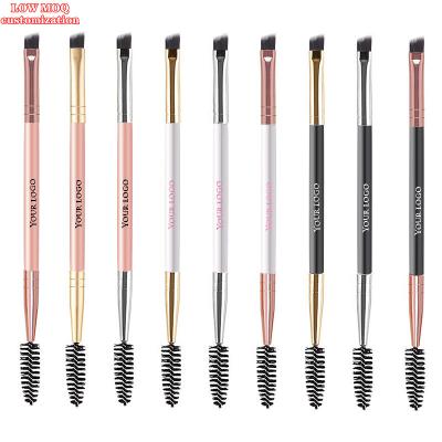 China Angular Blush Makeup Brush Private Label Eye Brow Brush Single Side Dual Use Angled Spoolie Brush Free Sample Double Side With PVC Bag for sale