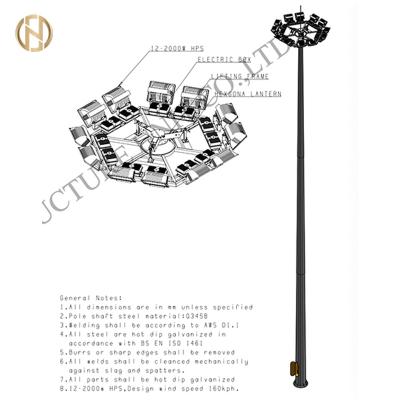 China Easy Maintain High Quality Galvanized Winch Light Pole 30m High Mast Lift for sale