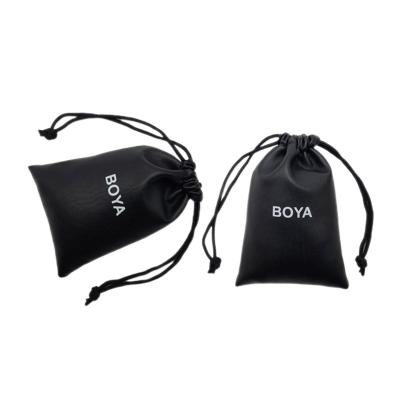 China Draw Pouch Custom Black Leather Jewelry Packaging Bags , Wholesale Small Jewelry Pouch With Logo for sale