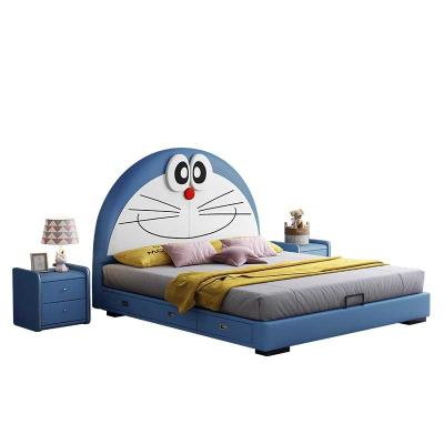 China Environmental Material Solid Wood Frame With Drawer Storage Function Bed 1.2 1.5m Leather Cartoon Bed Cute Kids Crib for sale