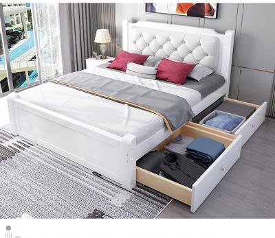 China Storage Bedroom Furniture Sets No Mattress Wooden Upholstered Twin Queen Bed Frame 1.8m Popular Modern Wooden Bed for sale