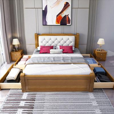 China Storage Bedroom Furniture Sets No Mattress Wooden Upholstered Twin Queen Bed Frame 1.8m Popular Modern Wooden Bed for sale