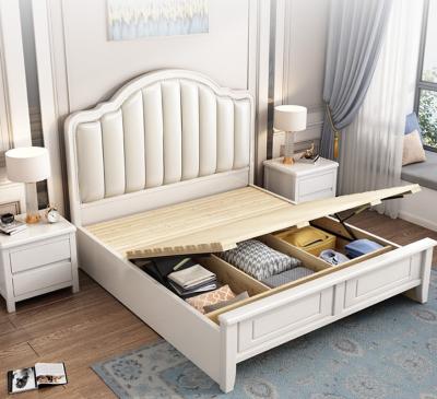 China Storage Bedroom Furniture Sets No Mattress Wooden Upholstered Twin Queen Bed Frame 1.8m Popular Modern Wooden Bed for sale