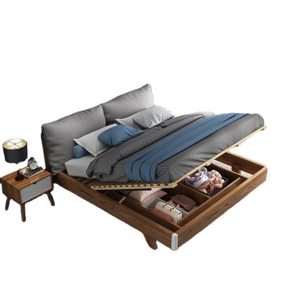 China Storage Bedroom Furniture Sets No Mattress Wooden Upholstered Twin Queen Bed Frame 1.8m Popular Modern Wooden Bed for sale