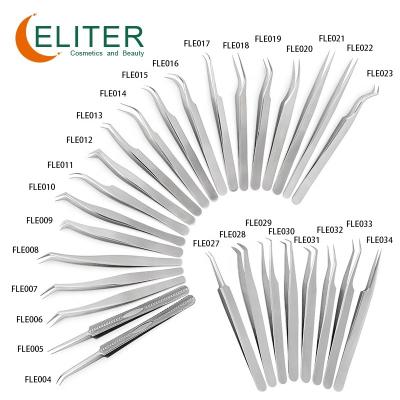 China Amazon ELITER Hot Sale Hot Selling In Stock Full Range Stainless Steel Eyelash Twezzers Lashextensions Eyelash Volume Tweezers for sale