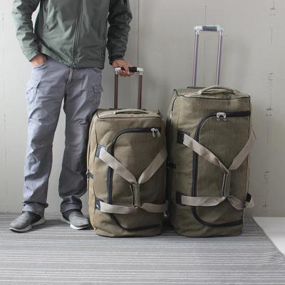 China Fashion Outdoor Army Green Large Capacity Soft Handle Travel Bag With Wheels Canvas Zipper Unisex Luggage Trolley Bag for sale