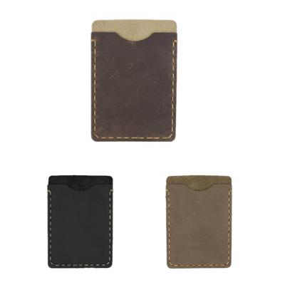 China Hard Bag Plush Vintage Credit Card Holder Mobile Phone Thin Genuine Leather Stitching Waterproof Card Holder for sale