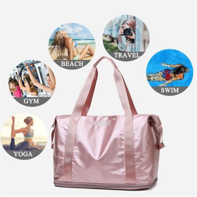 China Wet & Dry Duffel Bag Slim Handle Gym Mat Women Outdoor Smooth Nylon Beach Divider Yoga Tote Waterproof Luggage Bright Color for sale