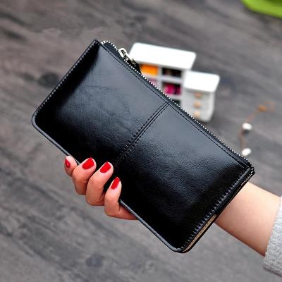 China No Oil Wax Vintage Women's Clutch Wallet Large Capacity Coin Purse Female Leather Wristlet Single Card Holder Wallet for sale