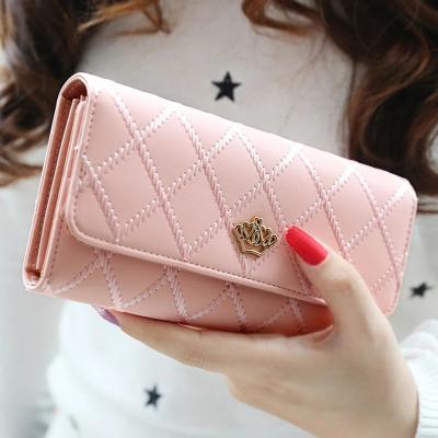 China No Clip Women's Wallets Plaid PU Crown Leather Female Purse Long/Short Wallet Card Holder Coin Pocket Money Bag Phone Latch Wallet for sale