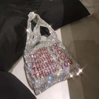 China Portable Thank You Sequins Bags Little Girls Lady Bucket Handbags Fashion Tote Bags Crystal Bling Bling Women Vest Glitter Purses Brand for sale