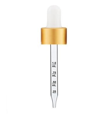 China Regular 18-415 Metal Gold Silver Glass Black White Calibration Printed Eye Dropper For Boston Round Euro Essential Oil Bottles for sale