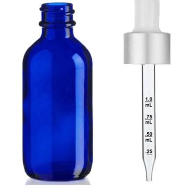 China 0.5oz 1oz 2oz 4oz 8oz 16oz Blue Pharmaceutical Coalt Boston Round Glass Bottle With Phenolic Cap Aluminum Dropper Cap Sprayer Pump for sale