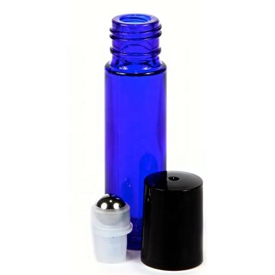 China 5ml 10ml pharmaceutical amber coalt roller blue clear essential oil glass bottle with stainless steel plastic ball black white cap for sale