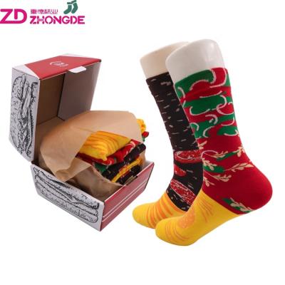 China Antibacterial Funny Colorful Fashion Designer Mens Quality Crew Cotton Burger Soft Dress Socks for sale