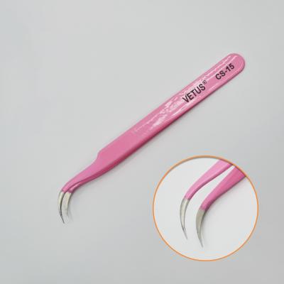 China VETUS CS-15 Stainless Steel Tweezers Non Magnetic Pink Non Magnetic Curved Tip Tweezers Tweezers for sale