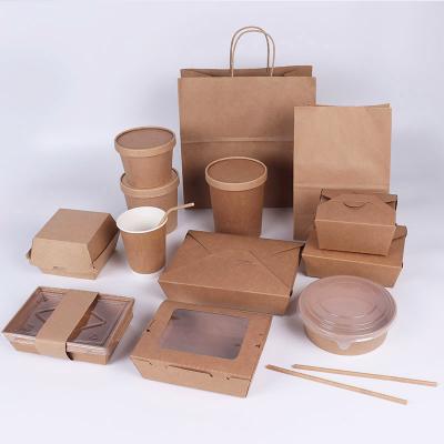 China Disposable Eco-Friendly Stocked Biodegradable Custom Printed Kraft Paper Packaging Container Lunch Food Paper Box For Food for sale