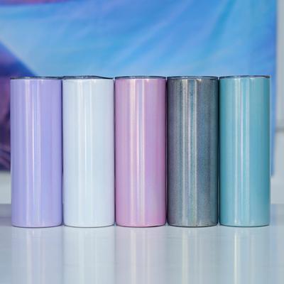 China 20oz Stainless Steel Rainbow Color Shimmer Mixed Sublimation Glitter Lean For Sublimation DIY Warehouse Tumbler USA Printing for sale