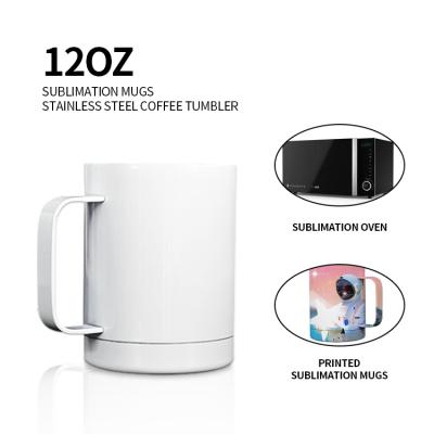 China 12 oz Disposable Wholesale Stainless Steel Double Wall Sublimation White Coffee Tumbler With Handle for sale