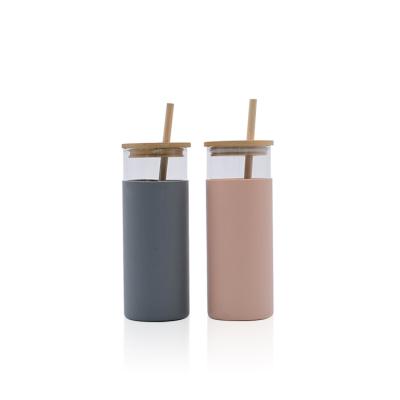 China Factory OEM Viable Wholesale Bamboo Glass Water Bottle Directly With Straw And Silicon Sleeve for sale