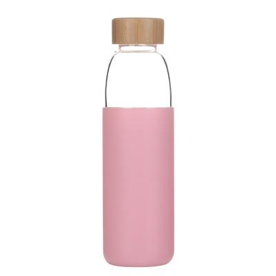 China 500ml Disposable Glass Water Bottle With Bamboo Cover With Crystal Glass Sport Water Bottle for sale