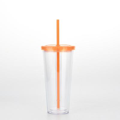 China Disposable Eco-Friendly 16oz Customized Plastic Drinkware Coffee Mug Cups With Straw In Bulk for sale