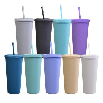 China PORTABLE In Plastic Empty Tumbler With Straw Various Color 24oz Stock Cold Cups for sale