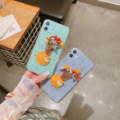 China Fashion Plush Flower Gold Foil Glitter Light Drops Stick Transparent Acrylic Mobile Phone Covers for iPhone 11 pro max for HUAWEI p30 pro for sale