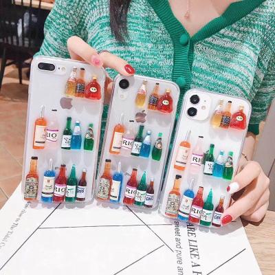 China 2021 new lightweight 3d embossed wine bottle acrylic glue drop transparent designer phone cases for iphone 11 max pro for HUAWEI p30 pro for sale