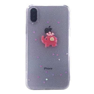 China 3d cartoon relief shockproof elephant with love powder durable transparent glue drops acrylic cell phone case for iphone 11 Huawei p30 pro for sale