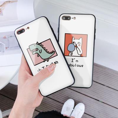 China Luxury Shockproof Tempered Glass Cat Dinosaur Two Pattern In One Soft Edge For Comfortable Hand Feel Cell Phone Case For iPhone 13 pro for sale