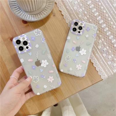 China New Small Pattern Anti-fall Fresh Floral Full Hole Camera Protective Thin Transparent Mobile Phone Case For iPhone 12 Pro For HUAWEI for sale