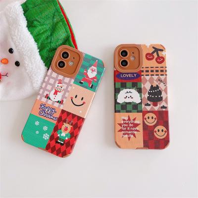 China Fashion Shockproof Luxury Christmas Picture Stick DIY Ultra Thin Frosted Skin Simulated Leather Cell Phone Bags For iphone 13 pro 12 for sale