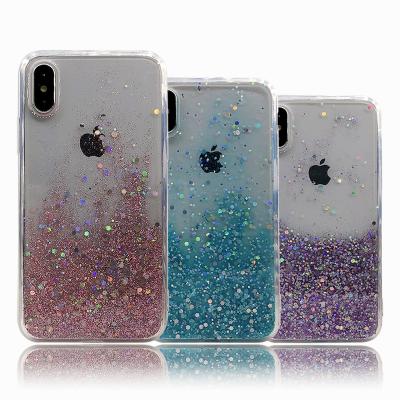 China Anti-fall Color Changing Quicksand Glitter Bling Gold Foil Clear Accessories Mobile Phone Shell Case Transparent Soft Cover For iPhone X for sale