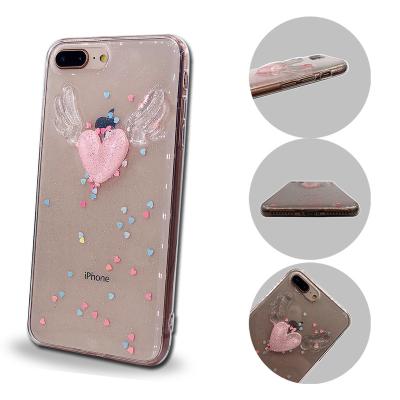 China Cute Love Light Shiny Rubber Dustproof Heart 3d Shell Mobile Phone Shell Case 3d Epoxy Glue Resin Epoxy Glue Drop Crystal For iphone 7 8 x for sale