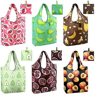 China 100% Reuse Reusable Eco-Friendly Large Supermarket Grocery Foldable Foldable With Pocket Reusable Polyester Shopping Bags for sale