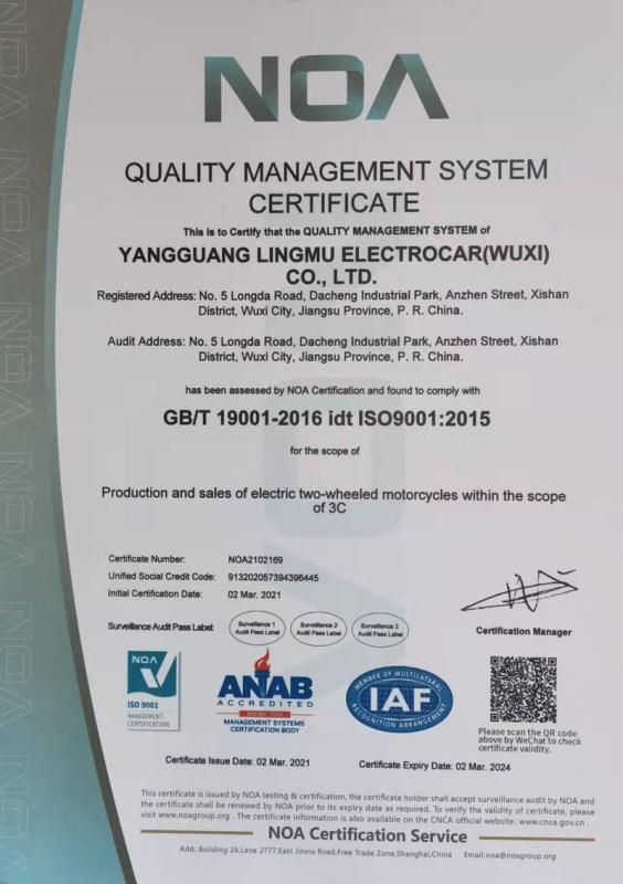 ISO9001 - Yangguang Lingmu Electrocar Wuxi Co., Ltd.