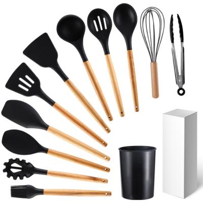 China Viable Factory Wholesale Organic Silica Gel Cooker Set 11 Kitchen Utensils Spoon Scraper Brush Beater for sale