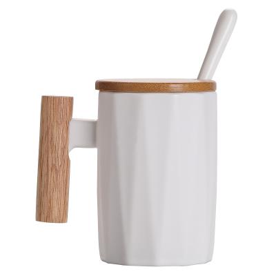 China Gift Box Viable Nordic Wooden Rhombus Mug Handle Style Cup Couples Water Cup Creative Ceramic Coffee Mug for sale