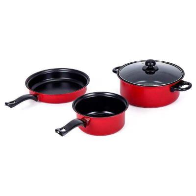 China Sustainable Camping Kitchen Cookware Set Non-Stick 3 Piece Cooking Pot Cookware for sale