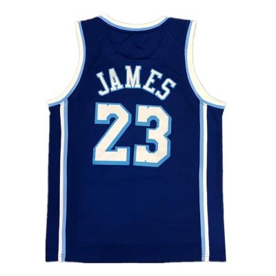 China Original 2021 Newest Club James 23 Sublimation Printing Mens Basketball Vest White Yellow Uniform Wear Antibacterial Blue Tank Top Shirt for sale