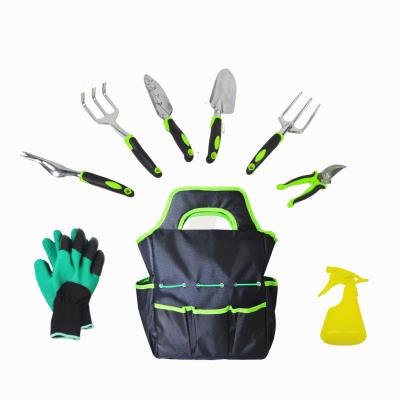 China Gardening Tools Durable Aluminum Alloy Garden Tools 9-Piece Garden Gardening Tools Kit Green for sale