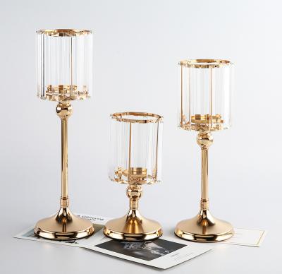 China Modern Luxury Glass Romantic Wedding Crystal Candle Stand Decoration Set for for Dining Table Centerpieces Wedding Thanksgiving Candle Holder for sale