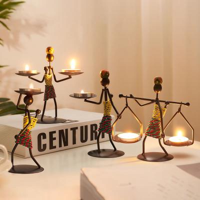 China Retro Candlestick Deco Luxury Home Living Room Centerpiece Dining Table Figurines Humanoid Accessories Decoration Candle Holder for sale