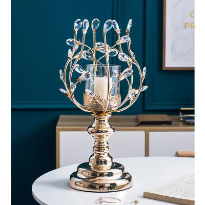 China Romantic European Crystal Candlestick Light Props Wedding Table Decoration Iron Art Dining Table Candle Holder Luxury Home Decor for sale