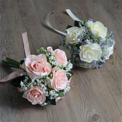 China Silk home the romantic wedding decoration artificial roses bouquet gypsophila wedding decorative silk decoration for sale