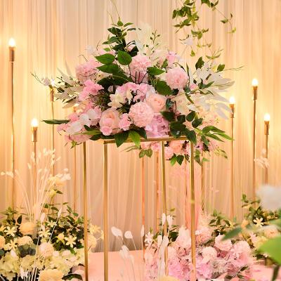 China Roman wedding decoration road guide flower reception area layout guide flower column wrought iron shelf decoration flower ball romantic for sale