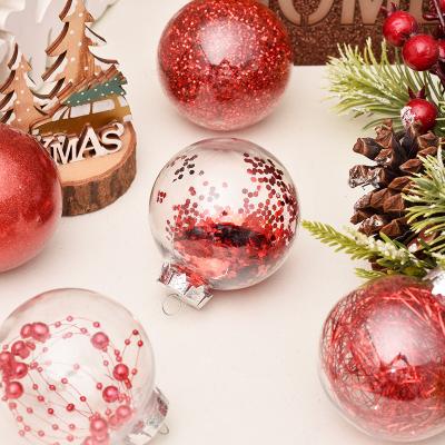 China High Quality PE 60mm/30Pcs Christmas Balls Ornaments Unbreakable Clear Plastic Christmas Baubles Set With Stuffed Delicate Decorations For Tree for sale